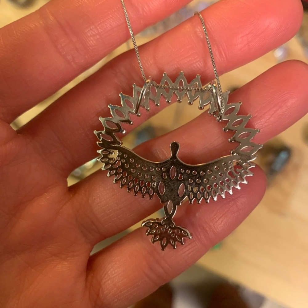 Silver Cubic Zirconia crystal bird necklace - Phoenix - thunderbird - Picture 7 of 11